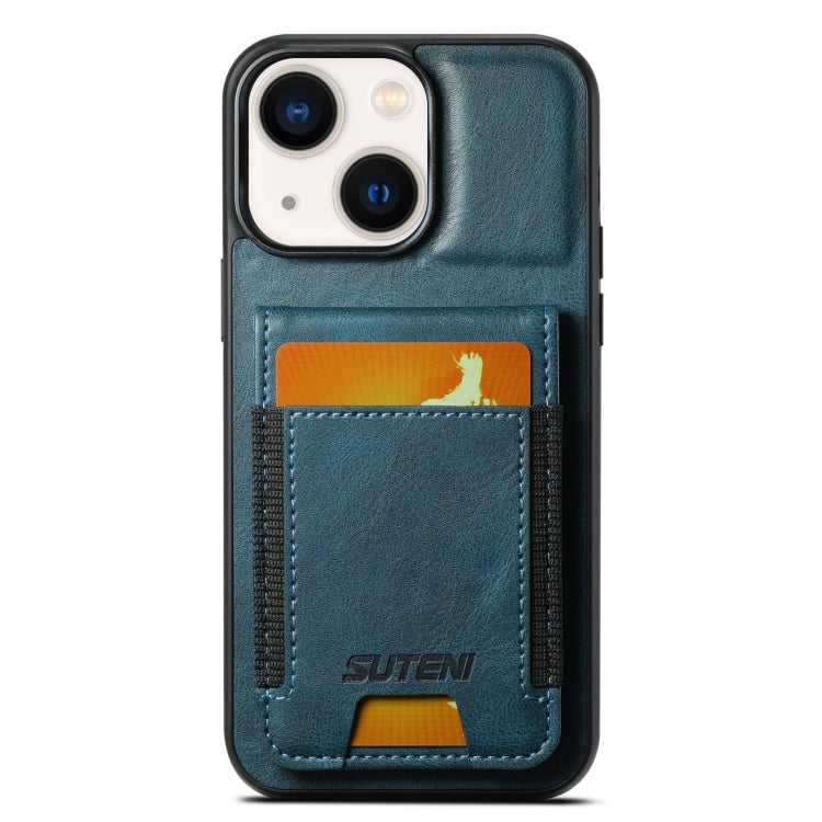 For iPhone 14 Suteni H03 Oil Wax Leather Wallet Stand Back Phone Case(Blue) - HoMEdemic™ 