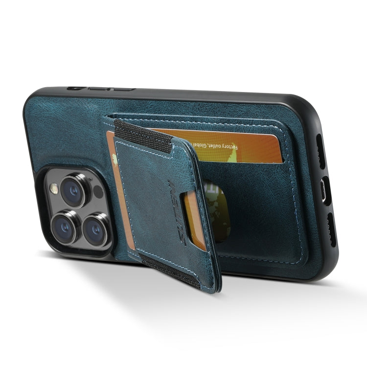 For iPhone 14 Suteni H03 Oil Wax Leather Wallet Stand Back Phone Case(Blue) - HoMEdemic™ 