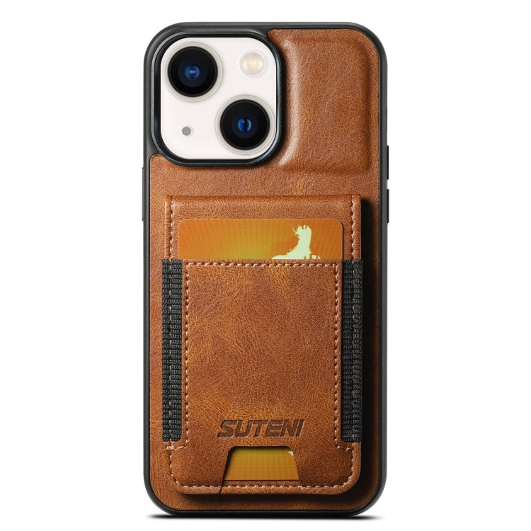 For iPhone 14 Suteni H03 Oil Wax Leather Wallet Stand Back Phone Case(Brown) - HoMEdemic™ 