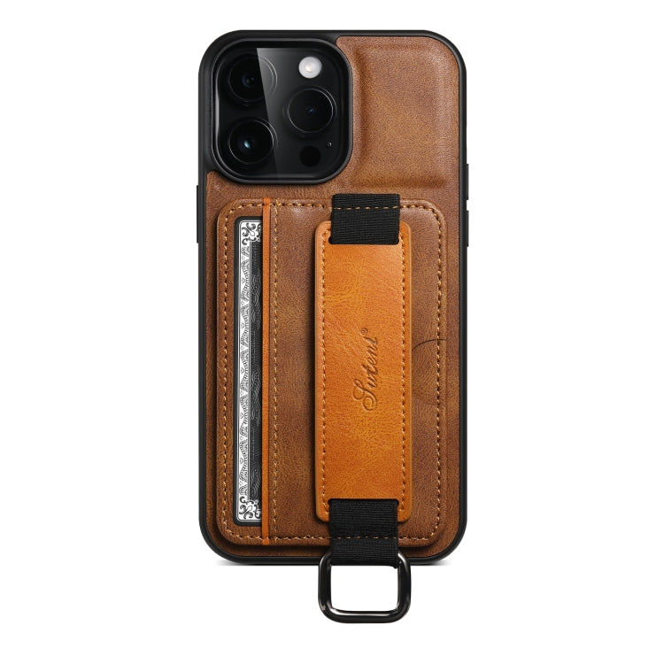 For iPhone 14 Suteni H13 Card Wallet Wrist Strap Holder PU Phone Case(Brown) - HoMEdemic™ 