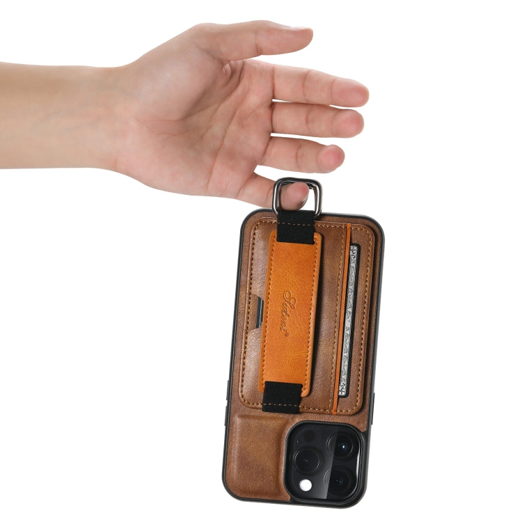For iPhone 14 Suteni H13 Card Wallet Wrist Strap Holder PU Phone Case(Brown) - HoMEdemic™ 