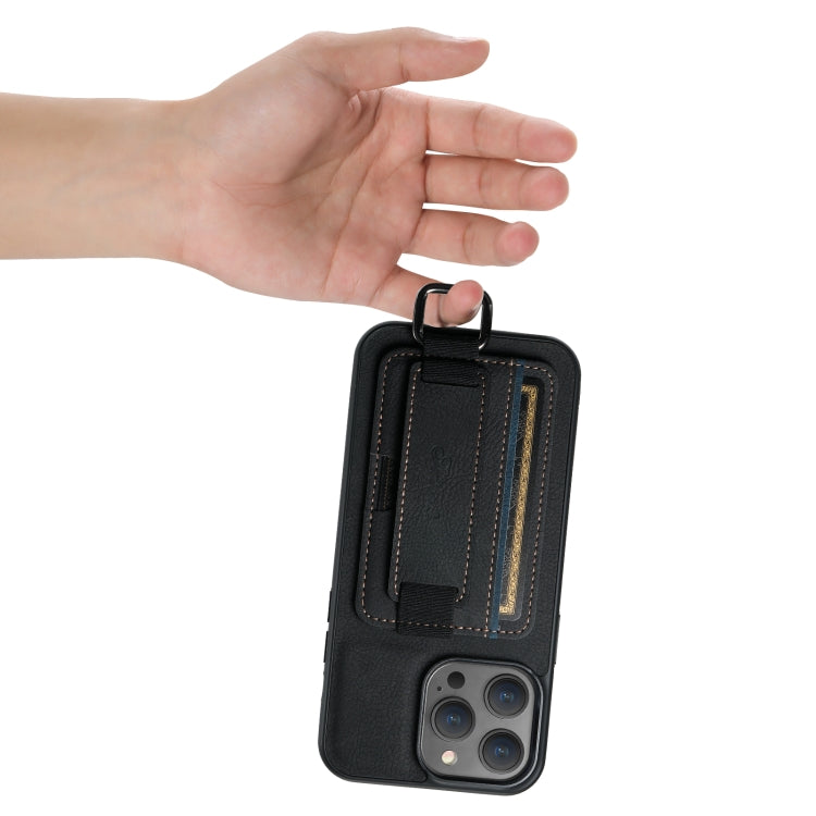 For iPhone 14 Suteni H13 Litchi Leather Wrist Strap Wallet Back Phone Case(Black) - HoMEdemic™ 