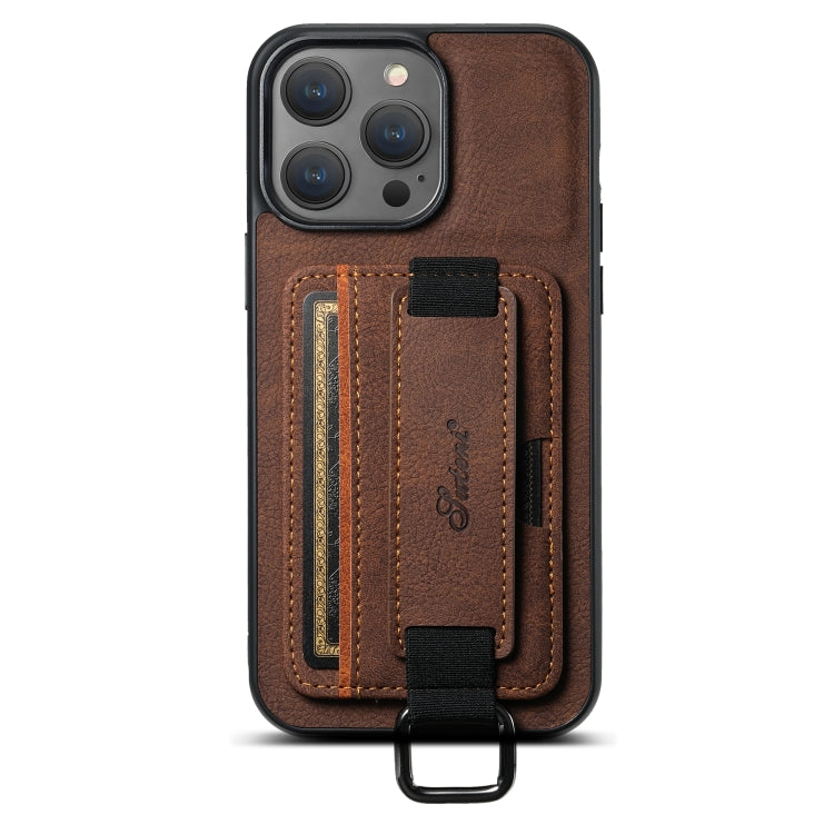 For iPhone 14 Suteni H13 Litchi Leather Wrist Strap Wallet Back Phone Case(Brown) - HoMEdemic™ 