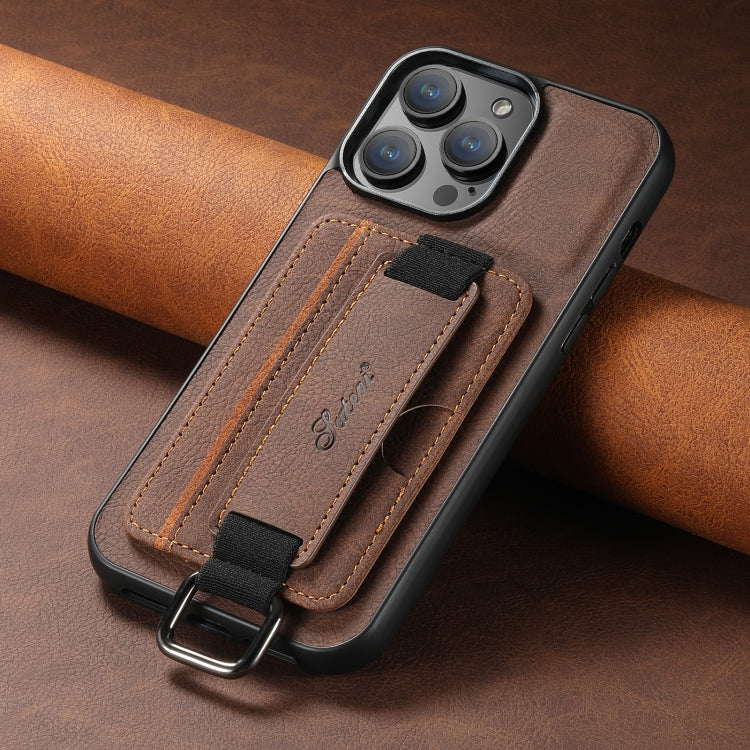 For iPhone 14 Suteni H13 Litchi Leather Wrist Strap Wallet Back Phone Case(Brown) - HoMEdemic™ 