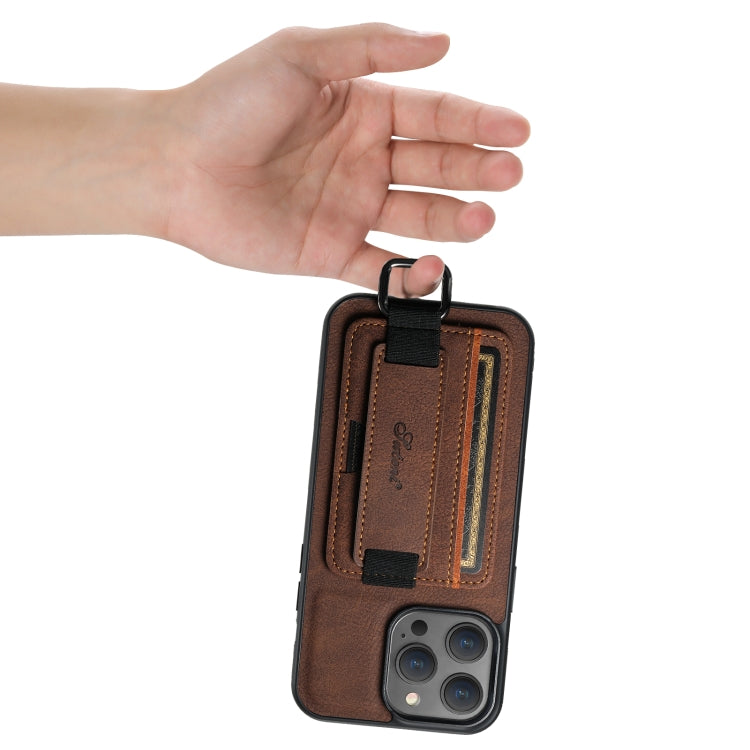 For iPhone 14 Suteni H13 Litchi Leather Wrist Strap Wallet Back Phone Case(Brown) - HoMEdemic™ 