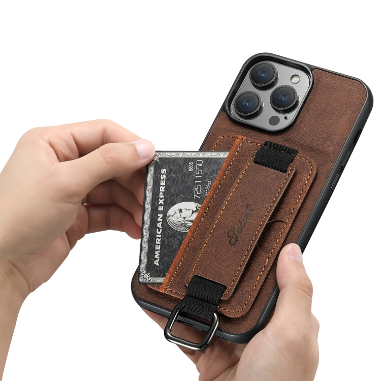 For iPhone 14 Suteni H13 Litchi Leather Wrist Strap Wallet Back Phone Case(Brown) - HoMEdemic™ 