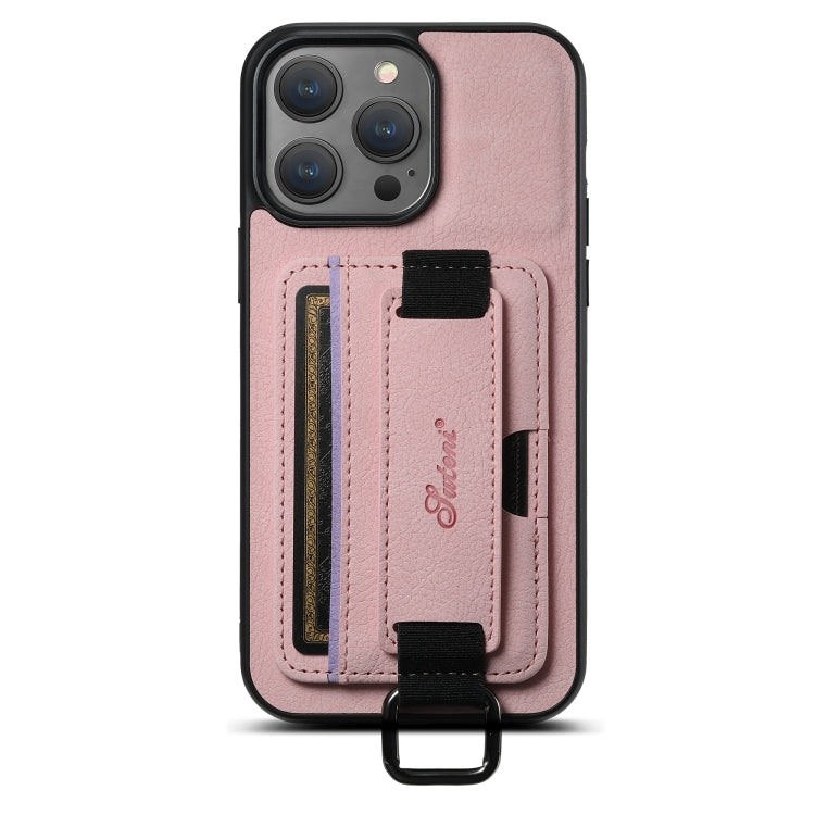 For iPhone 14 Suteni H13 Litchi Leather Wrist Strap Wallet Back Phone Case(Pink) - HoMEdemic™ 