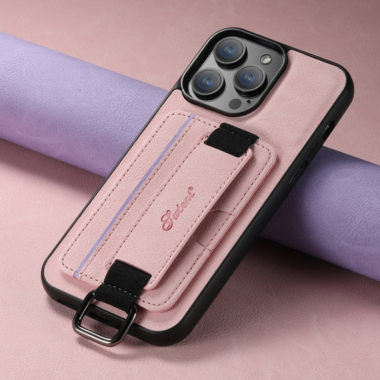 For iPhone 14 Suteni H13 Litchi Leather Wrist Strap Wallet Back Phone Case(Pink) - HoMEdemic™ 