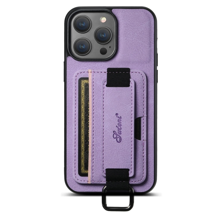 For iPhone 14 Suteni H13 Litchi Leather Wrist Strap Wallet Back Phone Case(Purple) - HoMEdemic™ 