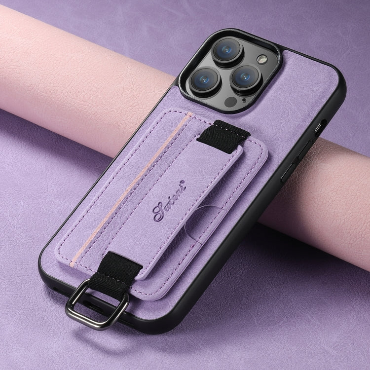 For iPhone 14 Suteni H13 Litchi Leather Wrist Strap Wallet Back Phone Case(Purple) - HoMEdemic™ 