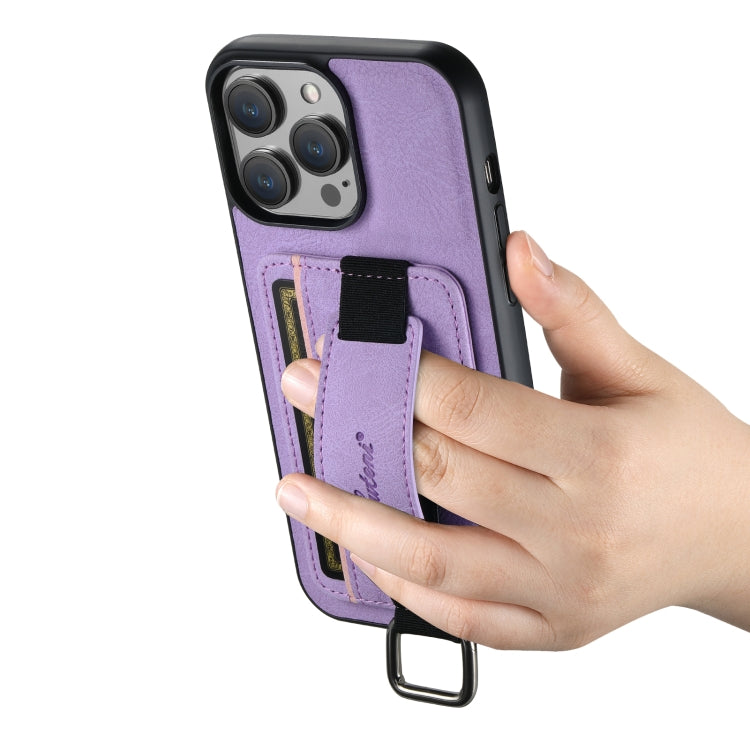 For iPhone 14 Suteni H13 Litchi Leather Wrist Strap Wallet Back Phone Case(Purple) - HoMEdemic™ 