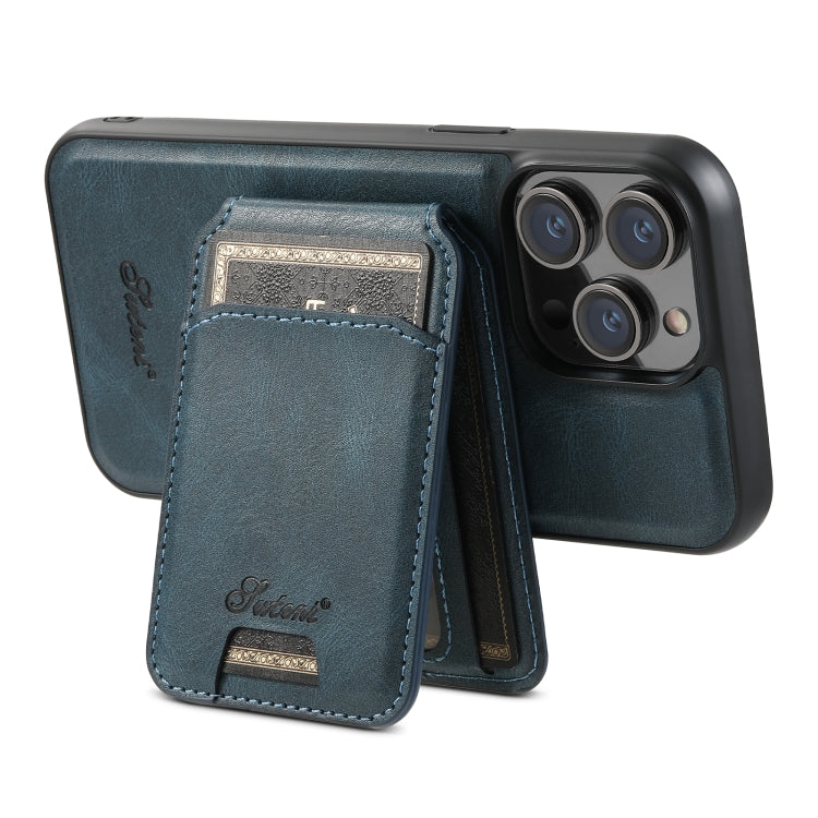 For iPhone 14 Suteni H15 MagSafe Oil Eax Leather Detachable Wallet Back Phone Case(Blue) - HoMEdemic™ 
