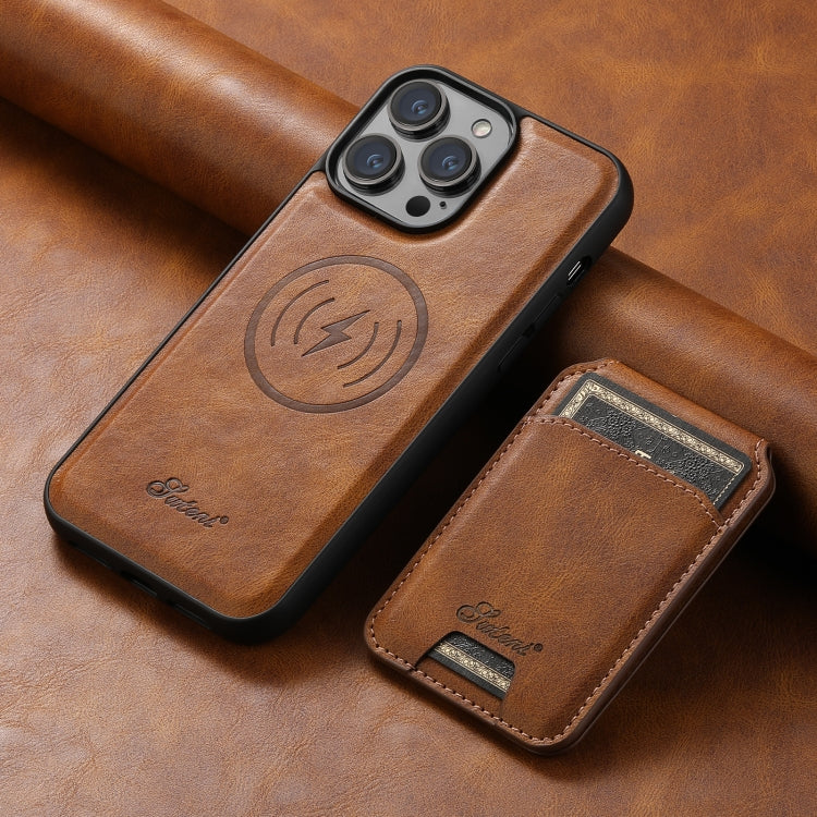 For iPhone 14 Suteni H15 MagSafe Oil Eax Leather Detachable Wallet Back Phone Case(Brown) - HoMEdemic™ 