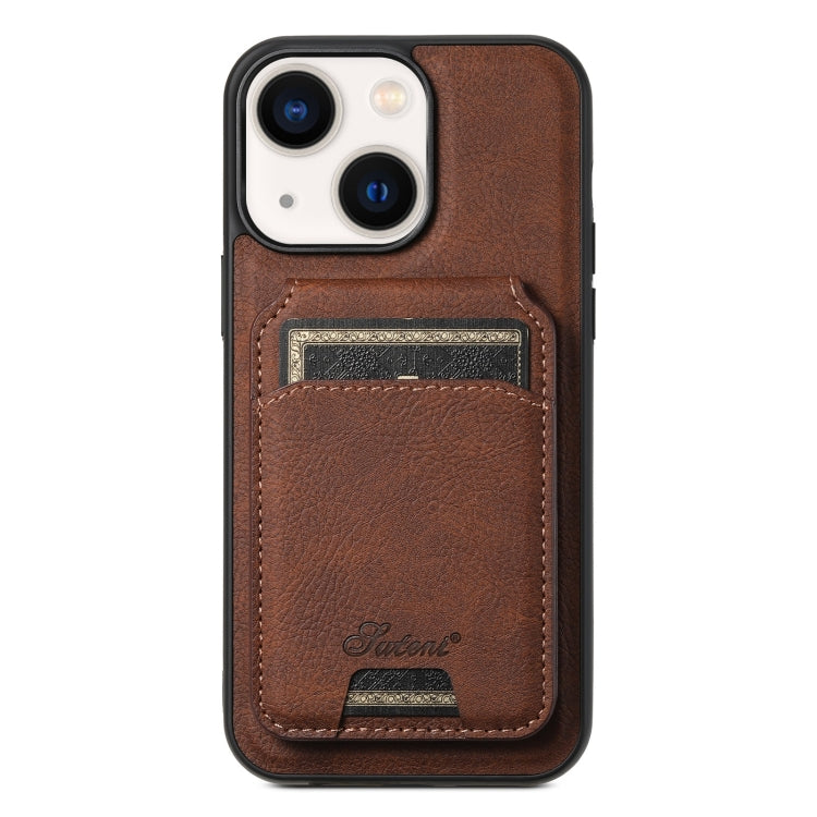 For iPhone 14 Suteni H16 Litchi Texture Leather Detachable Wallet Back Phone Case(Brown) - HoMEdemic™ 