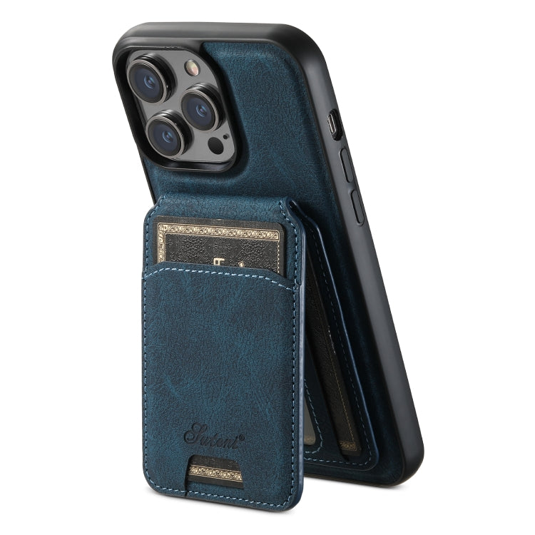 For iPhone 14 Suteni H17 Litchi Texture Leather MagSafe Detachable Wallet Phone Case(Blue) - HoMEdemic™ 