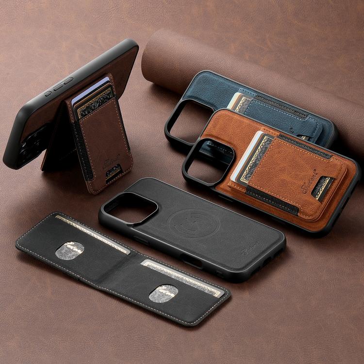 For iPhone 14 Suteni H17 Litchi Texture Leather MagSafe Detachable Wallet Phone Case(Brown) - HoMEdemic™ 