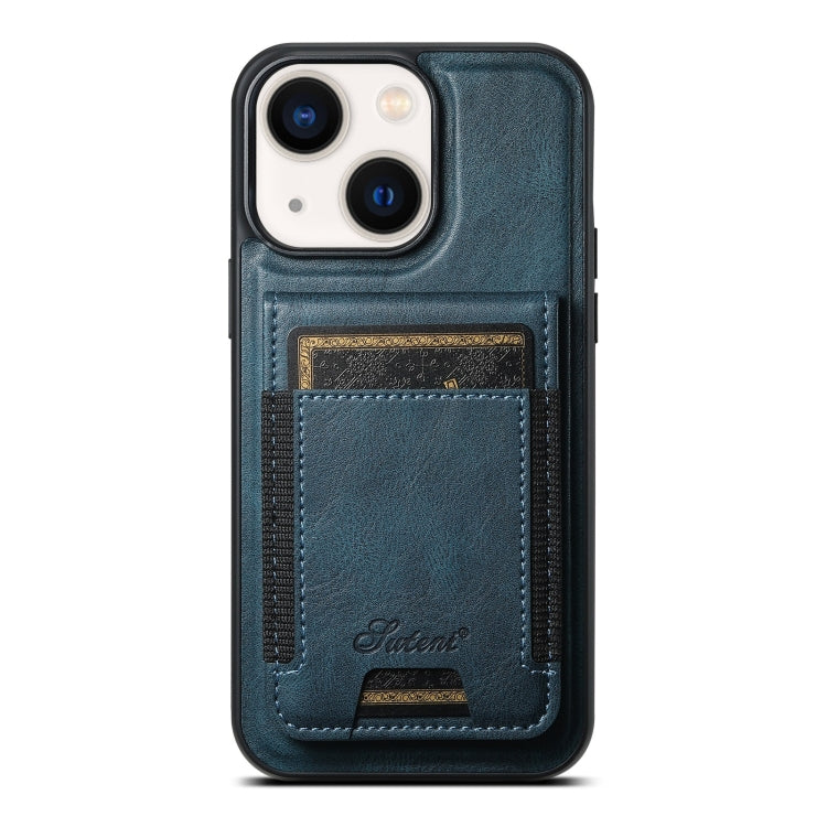 For iPhone 14 Suteni H17 Oil Eax Leather MagSafe Detachable Wallet Phone Case(Blue) - HoMEdemic™ 