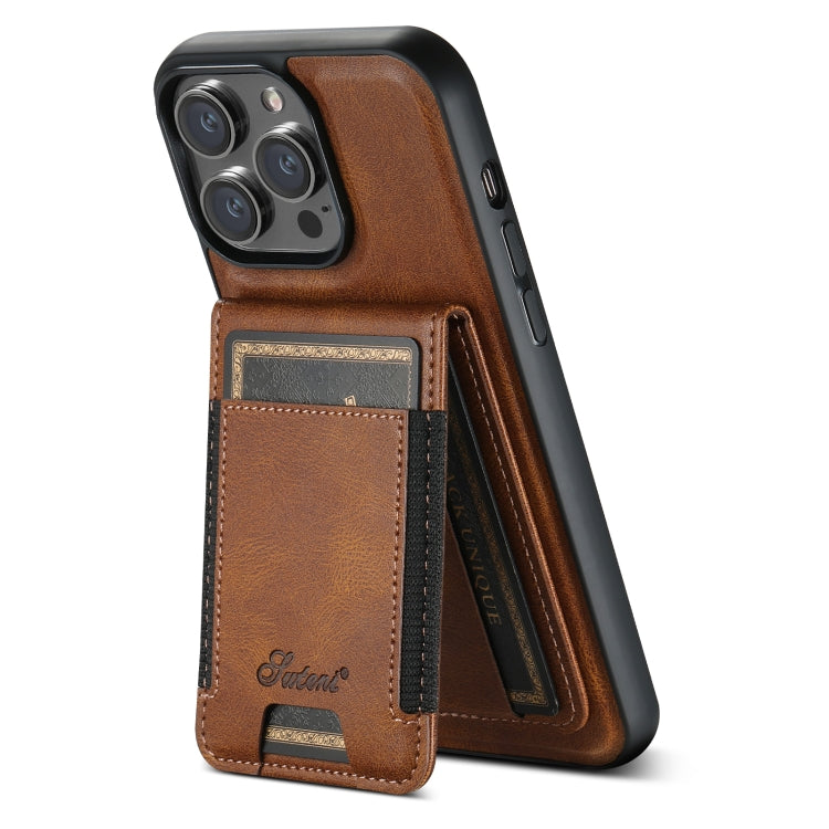 For iPhone 14 Suteni H17 Oil Eax Leather MagSafe Detachable Wallet Phone Case(Brown) - HoMEdemic™ 