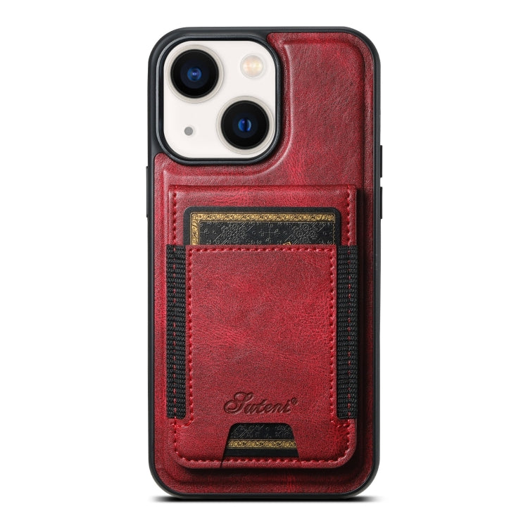 For iPhone 14 Suteni H17 Oil Eax Leather MagSafe Detachable Wallet Phone Case(Red) - HoMEdemic™ 