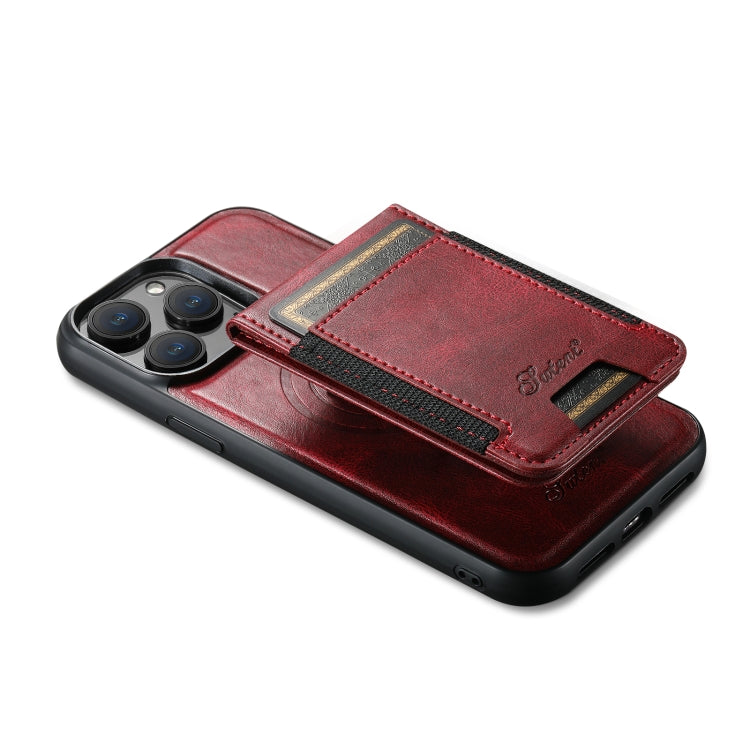For iPhone 14 Suteni H17 Oil Eax Leather MagSafe Detachable Wallet Phone Case(Red) - HoMEdemic™ 