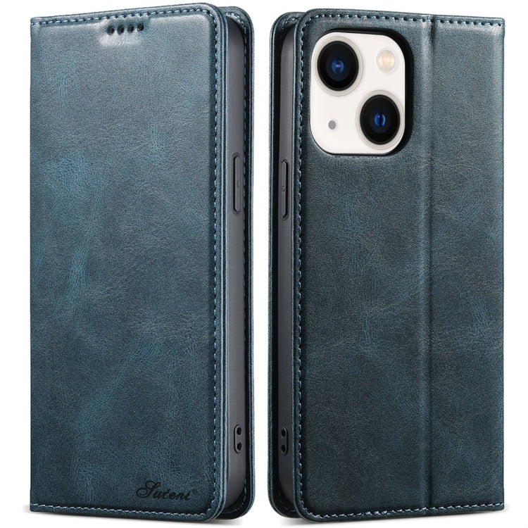 For iPhone 14 Suteni J02 Oil Wax Wallet Leather Phone Case(Blue) - HoMEdemic™ 