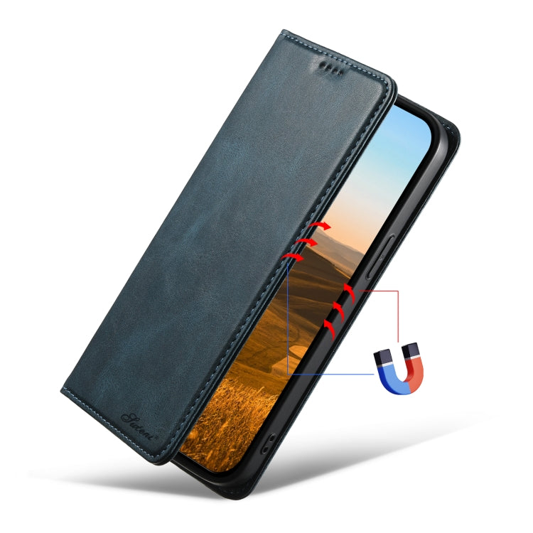 For iPhone 14 Suteni J02 Oil Wax Wallet Leather Phone Case(Blue) - HoMEdemic™ 