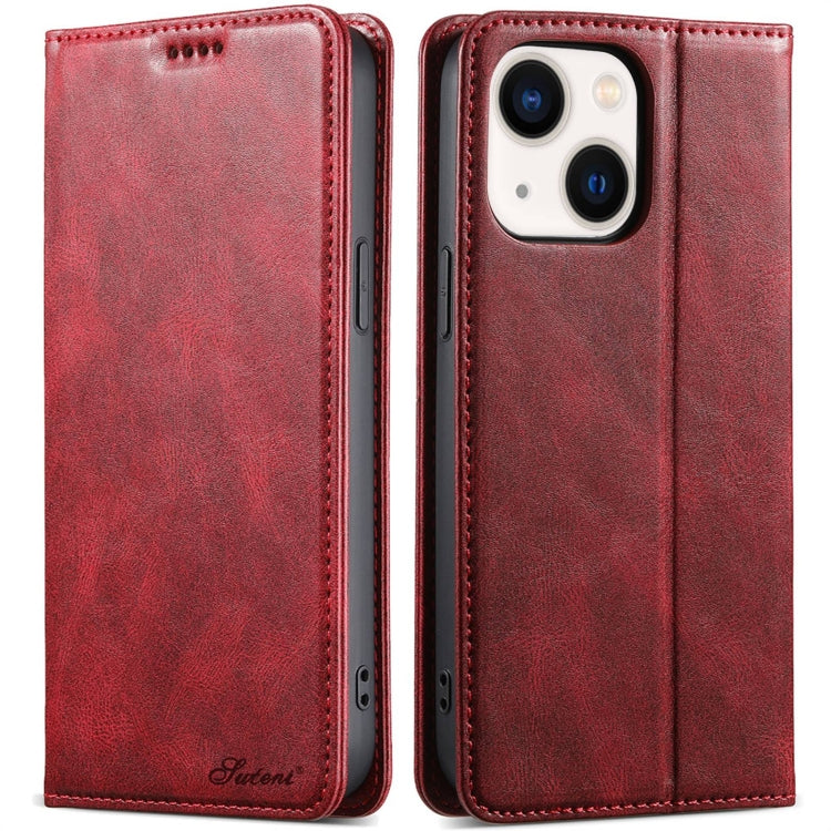 For iPhone 14 Suteni J02 Oil Wax Wallet Leather Phone Case(Red) - HoMEdemic™ 