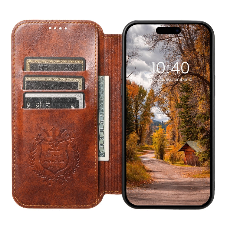 For iPhone 14 Suteni J05 Leather Magnetic Magsafe Phone Case(Khaki) - HoMEdemic™ 