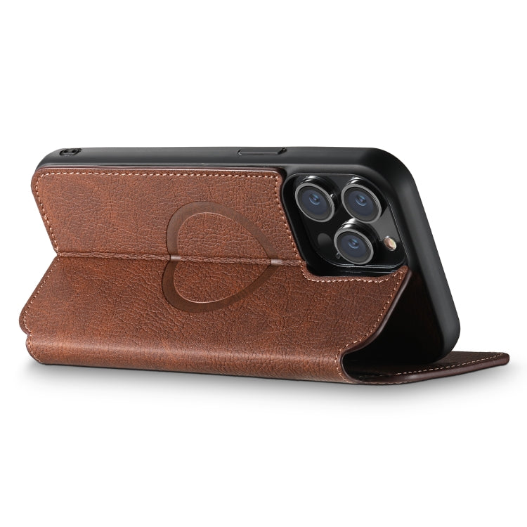 For iPhone 14 Suteni J06 Retro Matte Litchi Texture Leather Magnetic Magsafe Phone Case(Brown) - HoMEdemic™ 