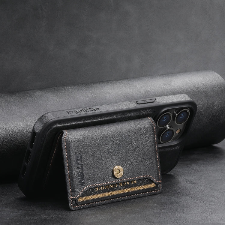 For iPhone 14 Suteni M1 Oil Wax MagSafe Detachable Horizontal Card Bag Phone Case(Black) - HoMEdemic™ 