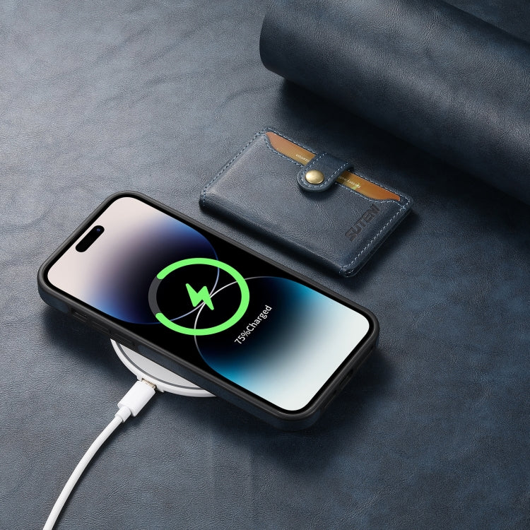 For iPhone 14 Suteni M1 Oil Wax MagSafe Detachable Horizontal Card Bag Phone Case(Blue) - HoMEdemic™ 