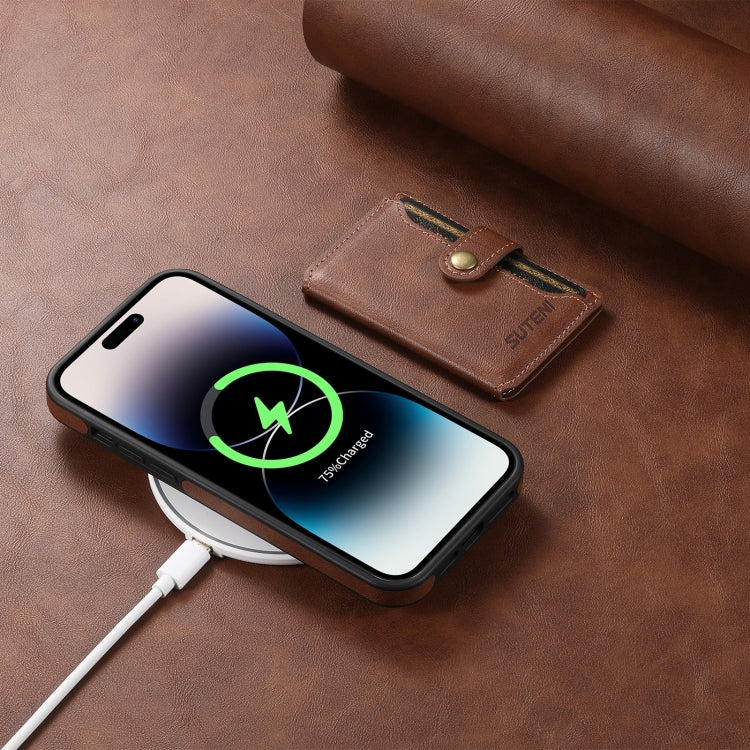 For iPhone 14 Suteni M1 Oil Wax MagSafe Detachable Horizontal Card Bag Phone Case(Brown) - HoMEdemic™ 