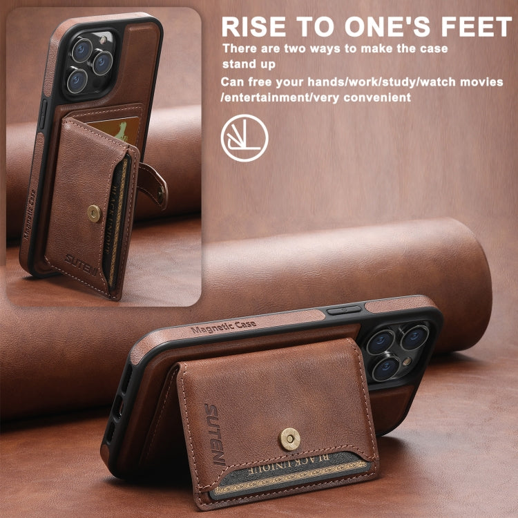 For iPhone 14 Suteni M1 Oil Wax MagSafe Detachable Horizontal Card Bag Phone Case(Brown) - HoMEdemic™ 