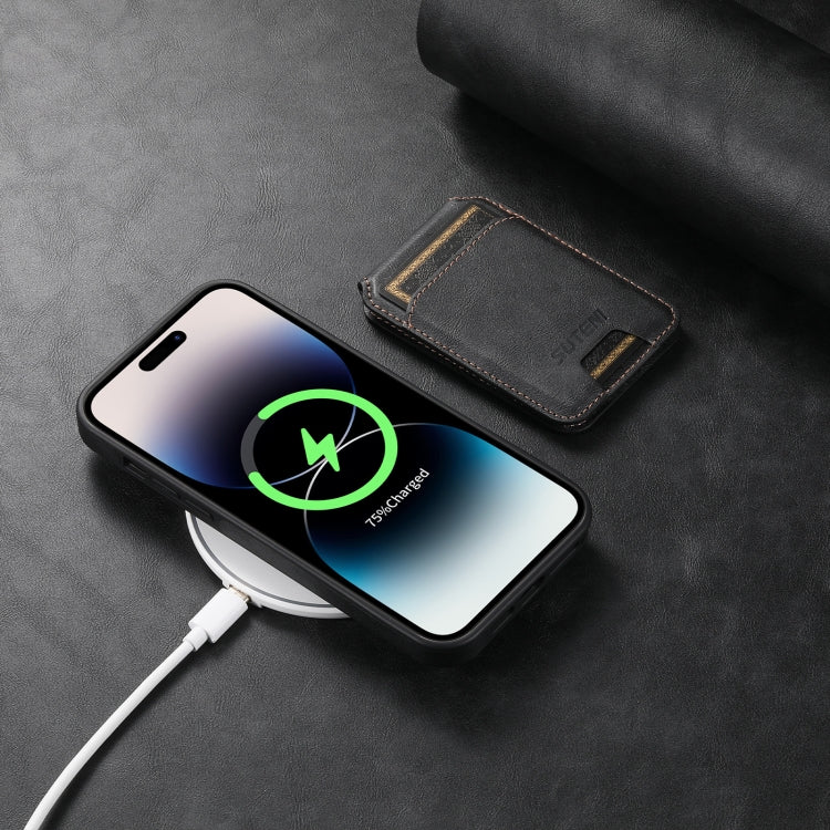For iPhone 14 Suteni M2 Oil Wax MagSafe Horizontal Card Bag Phone Case(Black) - HoMEdemic™ 