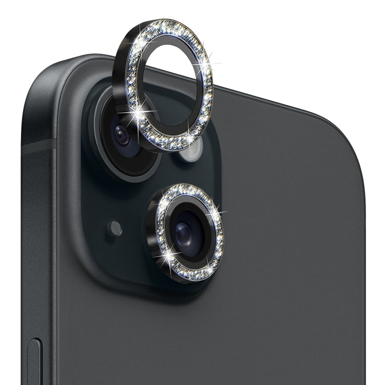 For iPhone 15 / 15 Plus NORTHJO Camera Lens Protector Tempered Glass Bling Glitter Metal Ring Film(Black) - HoMEdemic™ 
