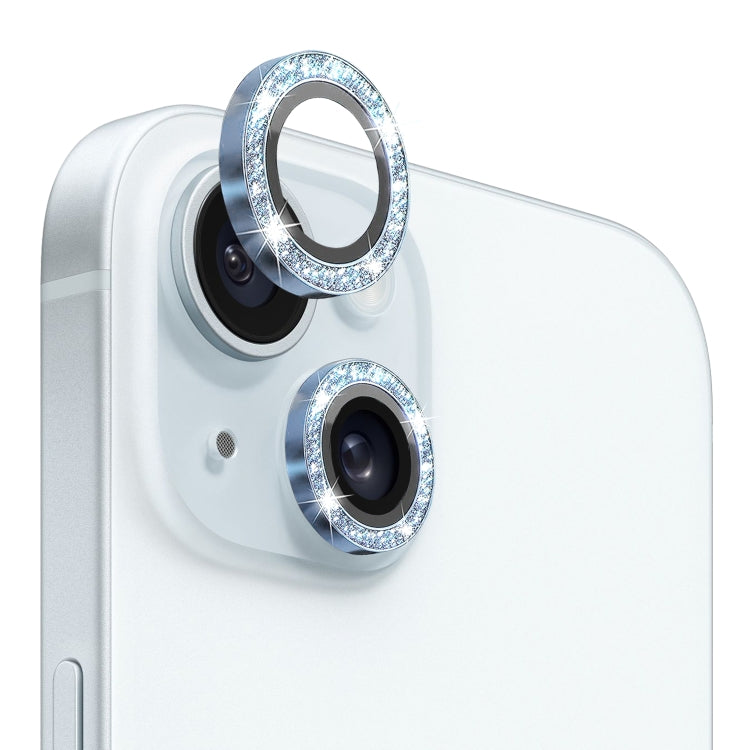 For iPhone 15 / 15 Plus NORTHJO Camera Lens Protector Tempered Glass Bling Glitter Metal Ring Film(Blue) - HoMEdemic™ 