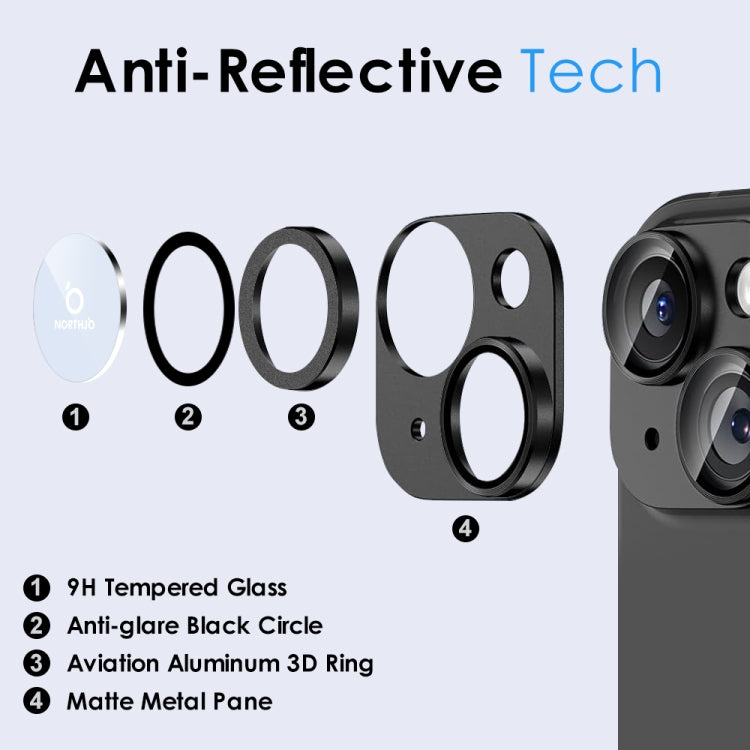 For iPhone 15 / 15 Plus NORTHJO Matte Camera Lens Protector Tempered Glass Rear Lens Film(Black) - HoMEdemic™ 