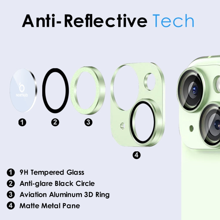 For iPhone 15 / 15 Plus NORTHJO Matte Camera Lens Protector Tempered Glass Rear Lens Film(Green) - HoMEdemic™ 
