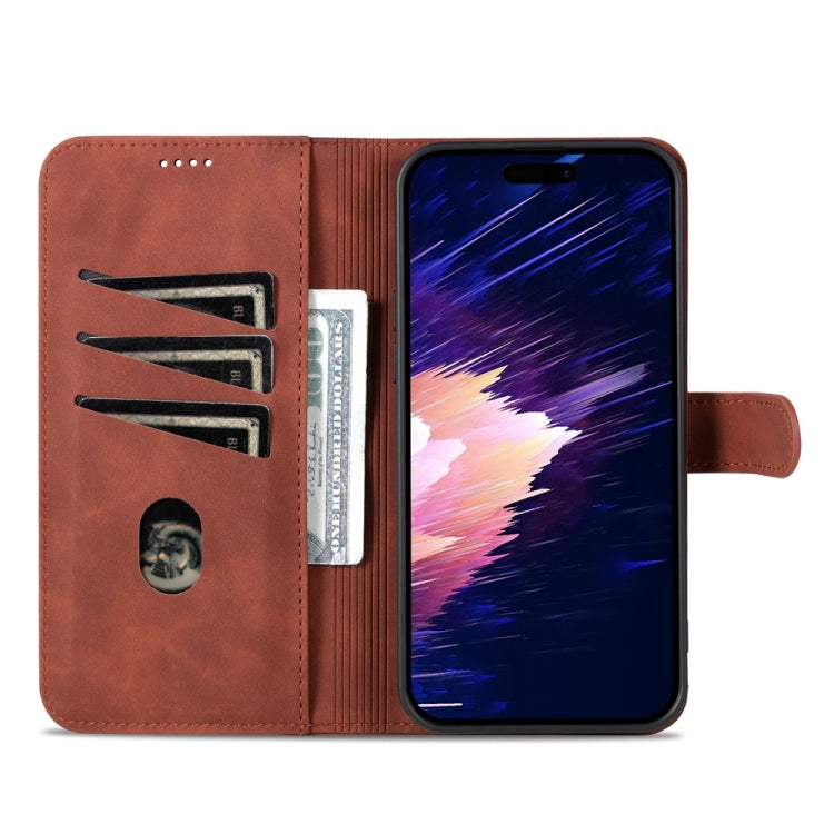 For iPhone 15 AZNS Skin Feel Calf Texture Flip Leather Phone Case(Brown) - HoMEdemic™ 