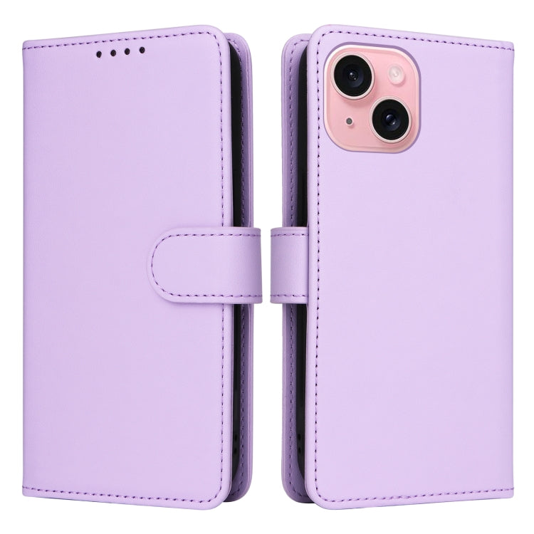 For iPhone 15 BETOPNICE BN-005 2 in 1 Detachable Imitate Genuine Leather Phone Case(Light Purple) - HoMEdemic™ 