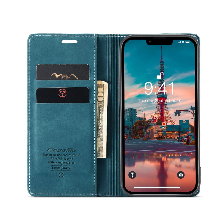 For iPhone 15 CaseMe 013 Multifunctional Horizontal Flip Leather Phone Case(Blue) - HoMEdemic™ 