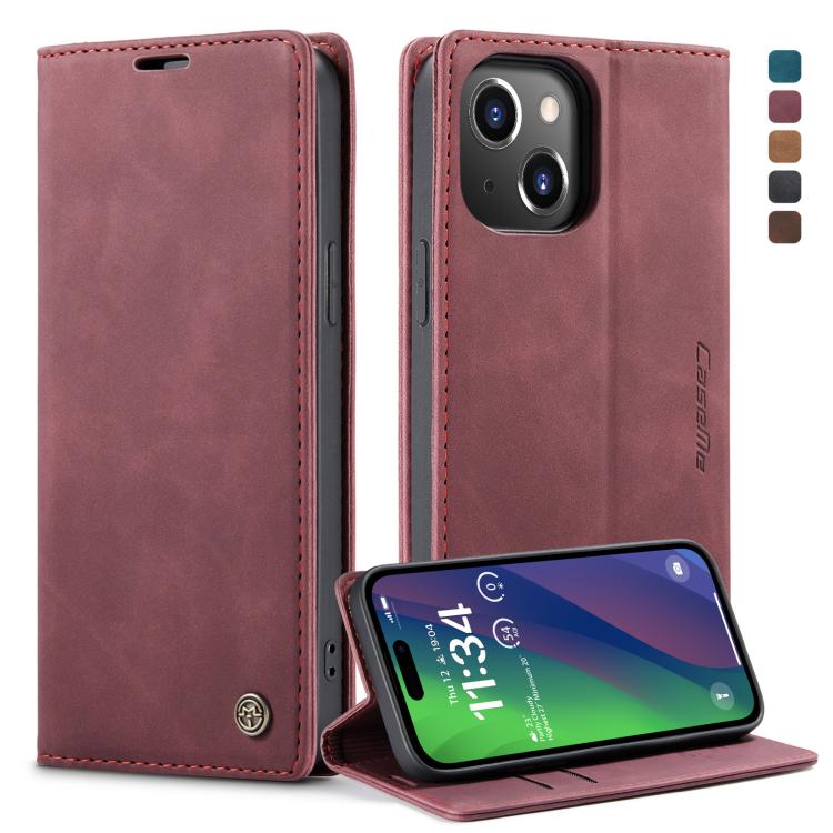 For iPhone 15 CaseMe 013 Multifunctional Horizontal Flip Leather Phone Case(Wine Red) - HoMEdemic™ 