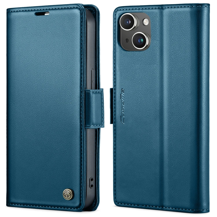 For iPhone 15 CaseMe 023 Butterfly Buckle Litchi Texture RFID Anti-theft Leather Phone Case(Blue) - HoMEdemic™ 