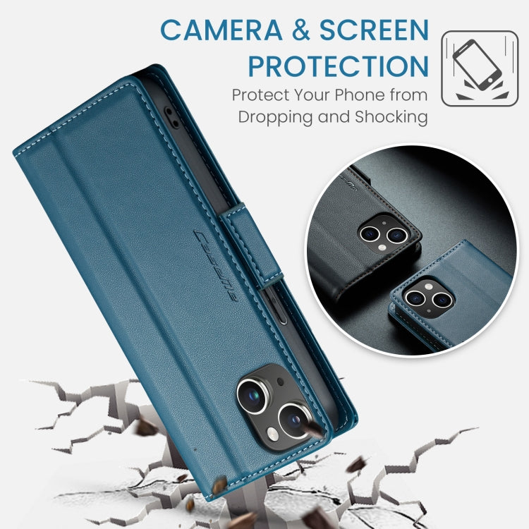 For iPhone 15 CaseMe 023 Butterfly Buckle Litchi Texture RFID Anti-theft Leather Phone Case(Blue) - HoMEdemic™ 