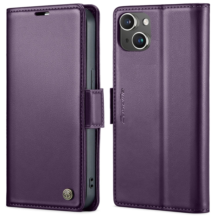 For iPhone 15 CaseMe 023 Butterfly Buckle Litchi Texture RFID Anti-theft Leather Phone Case(Pearly Purple) - HoMEdemic™ 