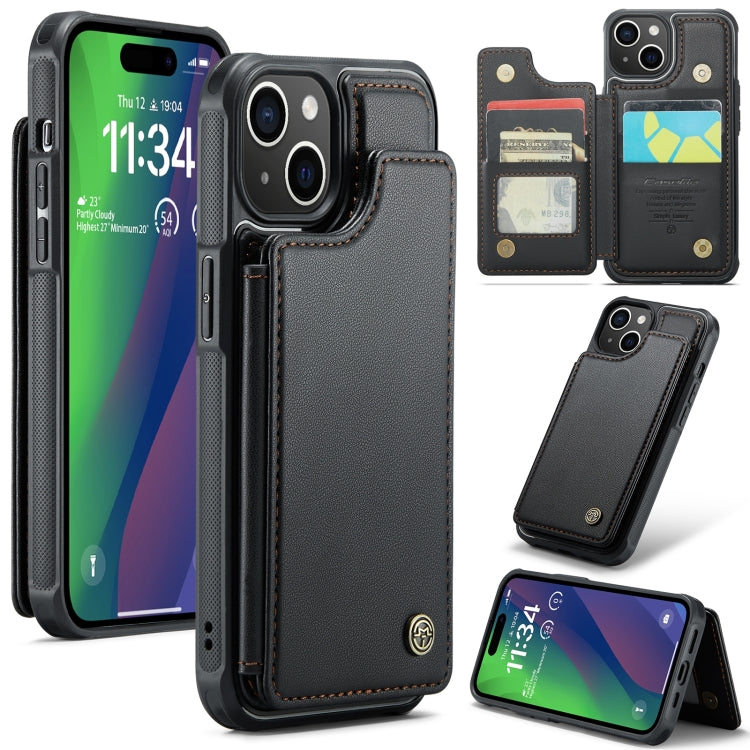 For iPhone 15 CaseMe C22 Card Slots Holder RFID Anti-theft Phone Case(Black) - HoMEdemic™ 