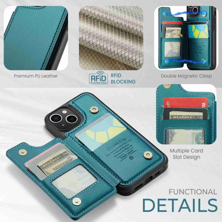 For iPhone 15 CaseMe C22 Card Slots Holder RFID Anti-theft Phone Case(Blue Green) - HoMEdemic™ 