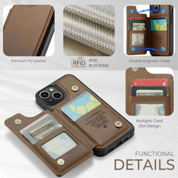 For iPhone 15 CaseMe C22 Card Slots Holder RFID Anti-theft Phone Case(Brown) - HoMEdemic™ 