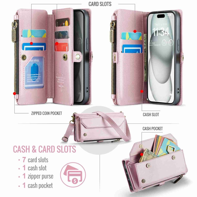 For iPhone 15 CaseMe C36 Card Slots Zipper Wallet RFID Anti-theft Leather Phone Case(Pink) - HoMEdemic™ 