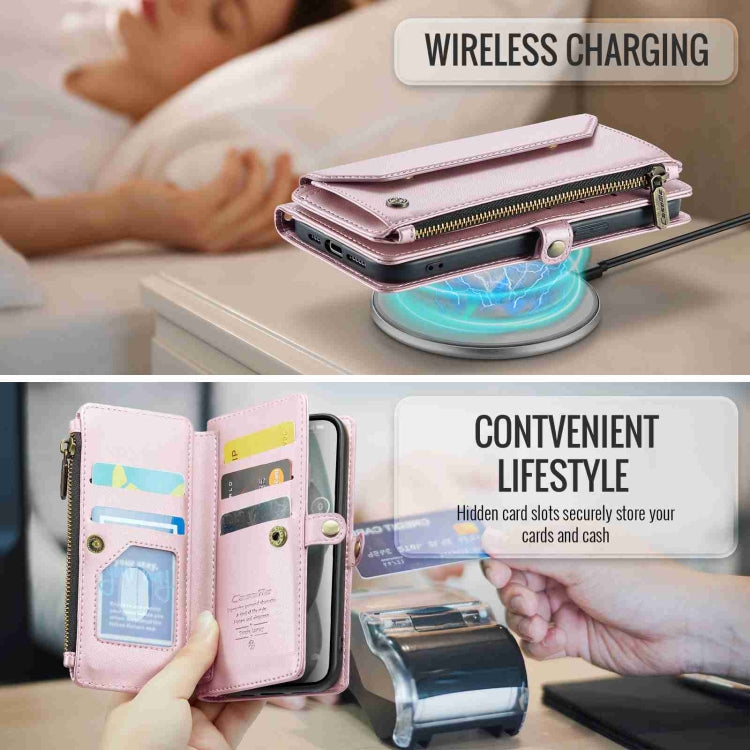 For iPhone 15 CaseMe C36 Card Slots Zipper Wallet RFID Anti-theft Leather Phone Case(Pink) - HoMEdemic™ 
